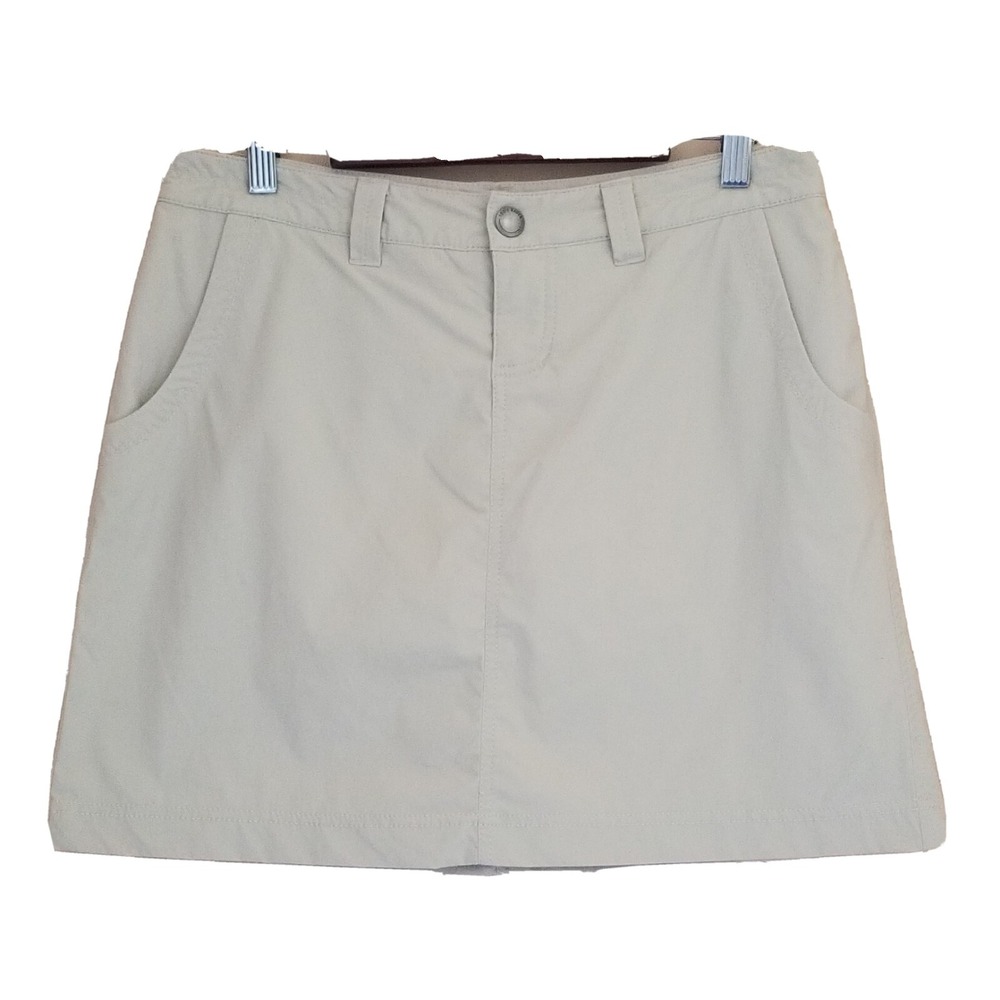 EDDIE BAUER Travex Zip Fly Stretch Nylon LIGHT BEIGE Skort Women's Petite Sz 2P